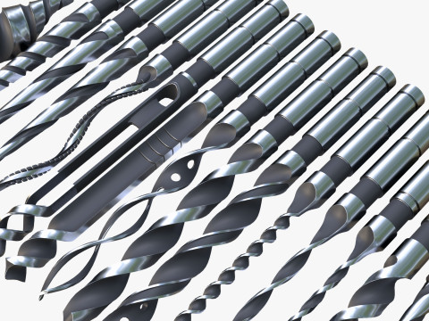 Drill Bit Set Industrial 15 Types 3D Модель