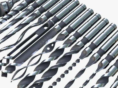 Drill Bit Set Industrial 15 Types 3D Model