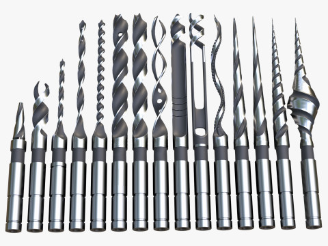 Drill Bit Set Industrial 15 Types 3D Модель