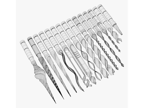 Drill Bit Set Industrial 15 Types 3D Модель