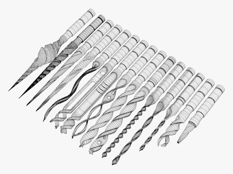 Drill Bit Set Industrial 15 Types 3D Модель