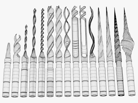 Drill Bit Set Industrial 15 Types 3D Модель