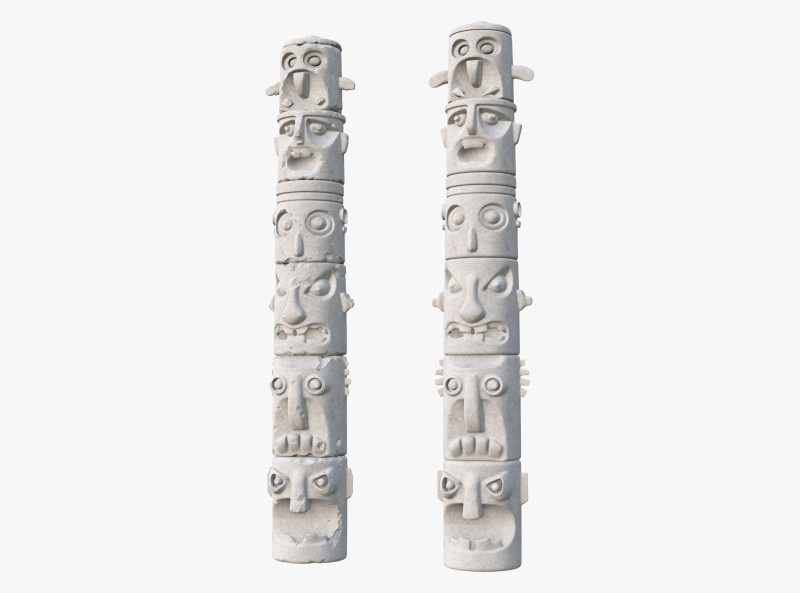 Stone Totem Faces Intact and Damaged M1 Model 3D .c4d .max .obj .3ds .fbx .stl .blend 