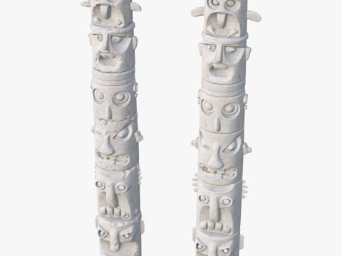 Stone Totem Faces Intact and Damaged M1 Model 3D