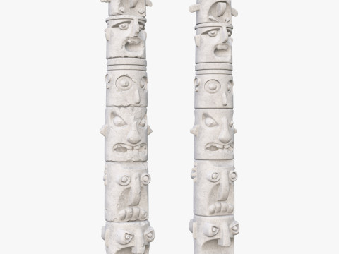 Stone Totem Faces Intact and Damaged M1 Model 3D
