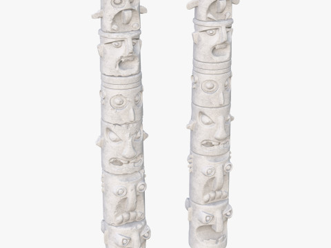 Stone Totem Faces Intact and Damaged M1 Model 3D