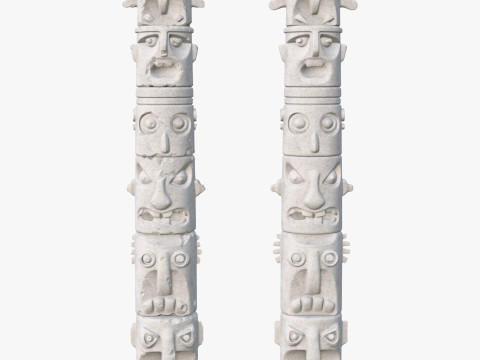 Stone Totem Faces Intact and Damaged M1 Model 3D