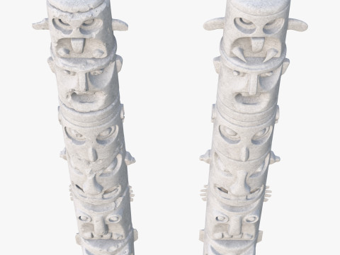 Stone Totem Faces Intact and Damaged M1 Model 3D