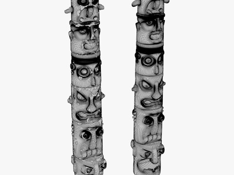 Stone Totem Faces Intact and Damaged M1 Model 3D