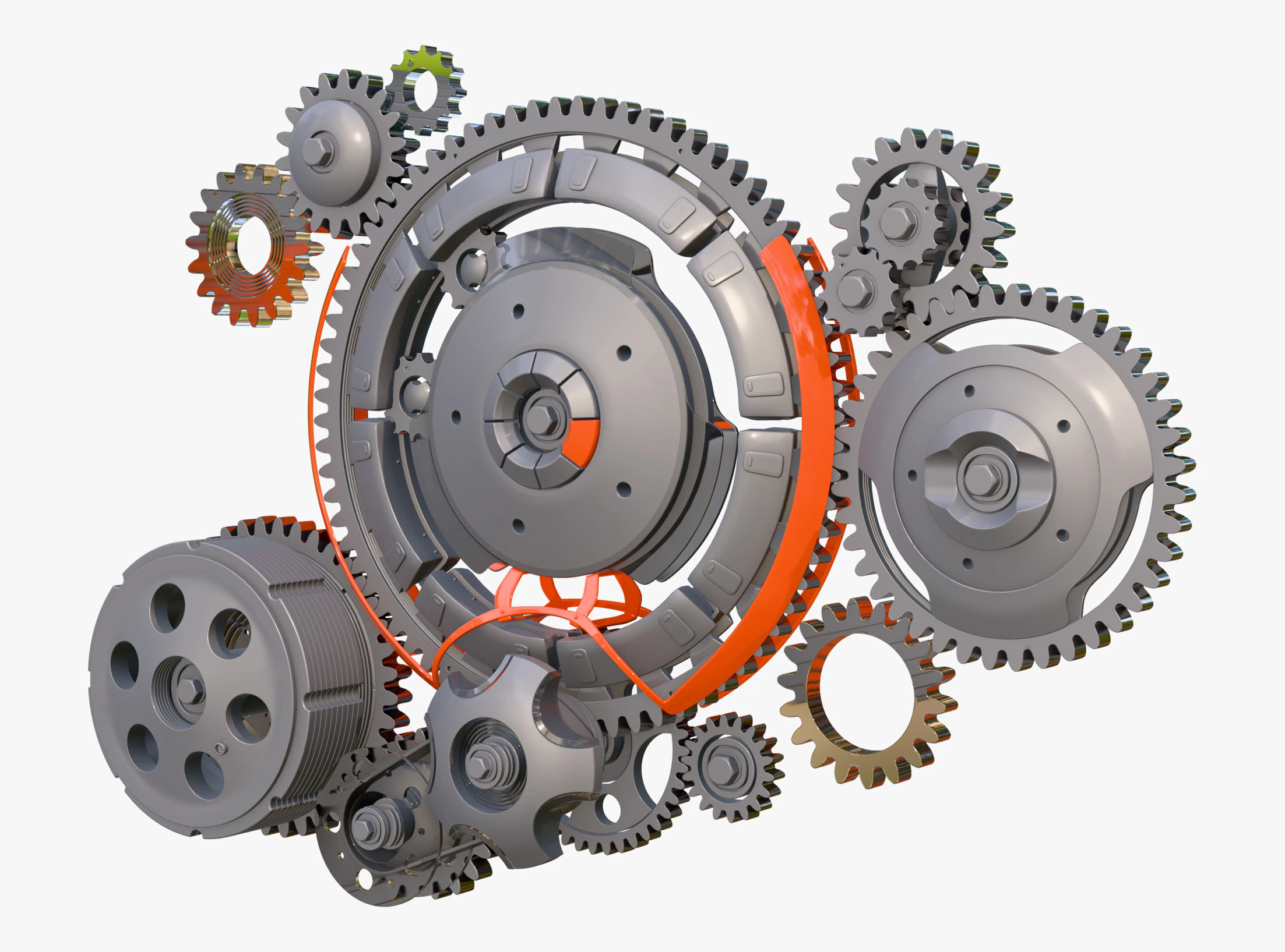 Gear Mechanism System with Cogs Wheels M1 3D Model .c4d .max .obj .3ds .fbx .stl .blend 