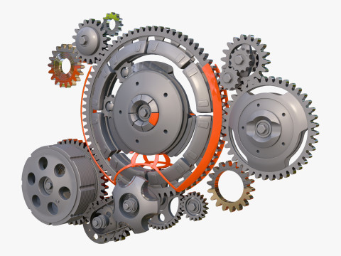 Gear Mechanism System with Cogs Wheels M1 3D 모델
