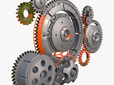 Gear Mechanism System with Cogs Wheels M1 3D Modell