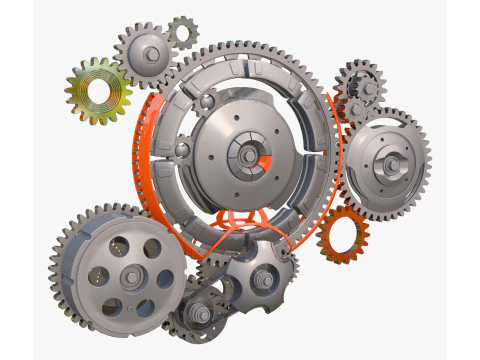 Gear Mechanism System with Cogs Wheels M1 3D Model