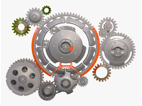 Gear Mechanism System with Cogs Wheels M1 3D Model