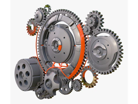 Gear Mechanism System with Cogs Wheels M1 3D Model