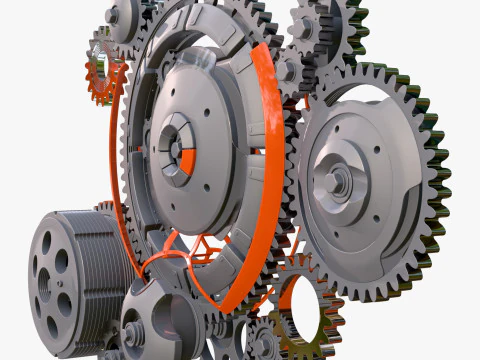 Gear Mechanism System with Cogs Wheels M1 3D Model