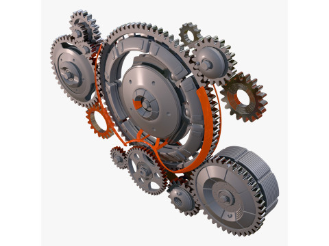 Gear Mechanism System with Cogs Wheels M1 3D Modell