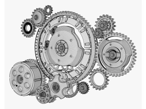 Gear Mechanism System with Cogs Wheels M1 3D Model