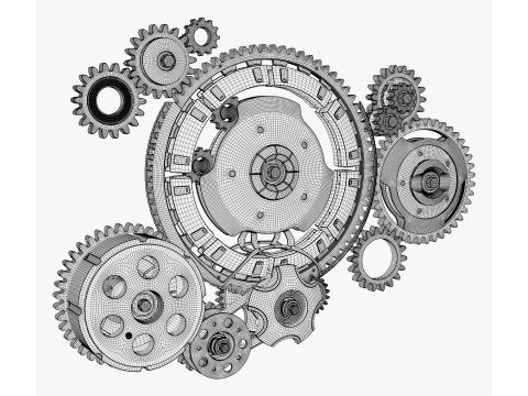 Gear Mechanism System with Cogs Wheels M1 3D Model