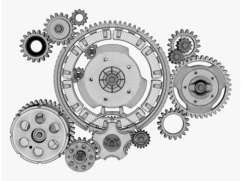 Gear Mechanism System with Cogs Wheels M1 3D Model