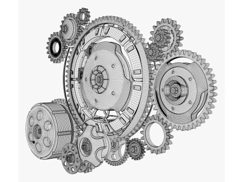 Gear Mechanism System with Cogs Wheels M1 3D Model