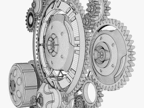 Gear Mechanism System with Cogs Wheels M1 3D Model