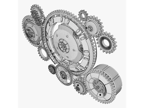 Gear Mechanism System with Cogs Wheels M1 3D Model