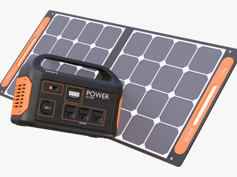 Painel Solar Port&aacute;til e Central El&eacute;trica M1 Modelo 3D