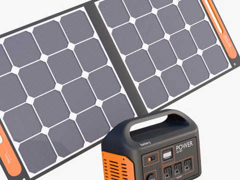 Painel Solar Port&aacute;til e Central El&eacute;trica M1 Modelo 3D