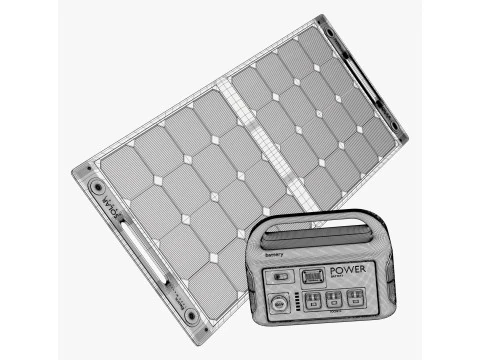 Painel Solar Port&aacute;til e Central El&eacute;trica M1 Modelo 3D