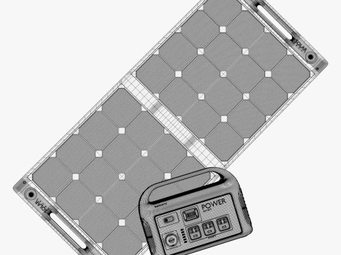 Painel Solar Port&aacute;til e Central El&eacute;trica M1 Modelo 3D