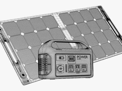 Painel Solar Port&aacute;til e Central El&eacute;trica M1 Modelo 3D