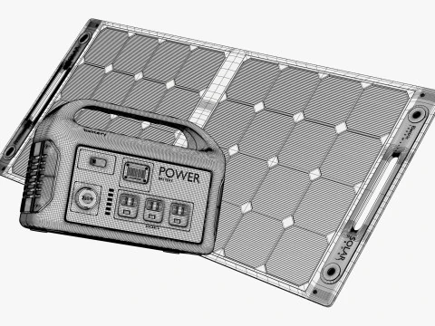 Painel Solar Port&aacute;til e Central El&eacute;trica M1 Modelo 3D