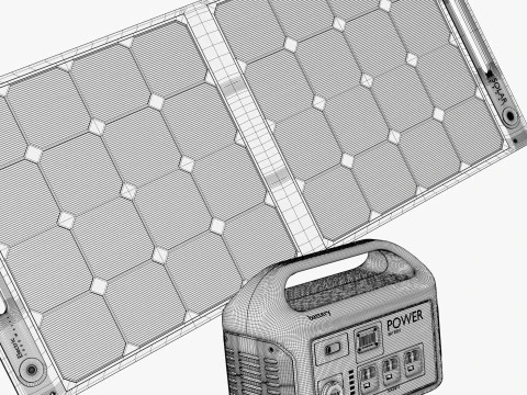 Painel Solar Port&aacute;til e Central El&eacute;trica M1 Modelo 3D