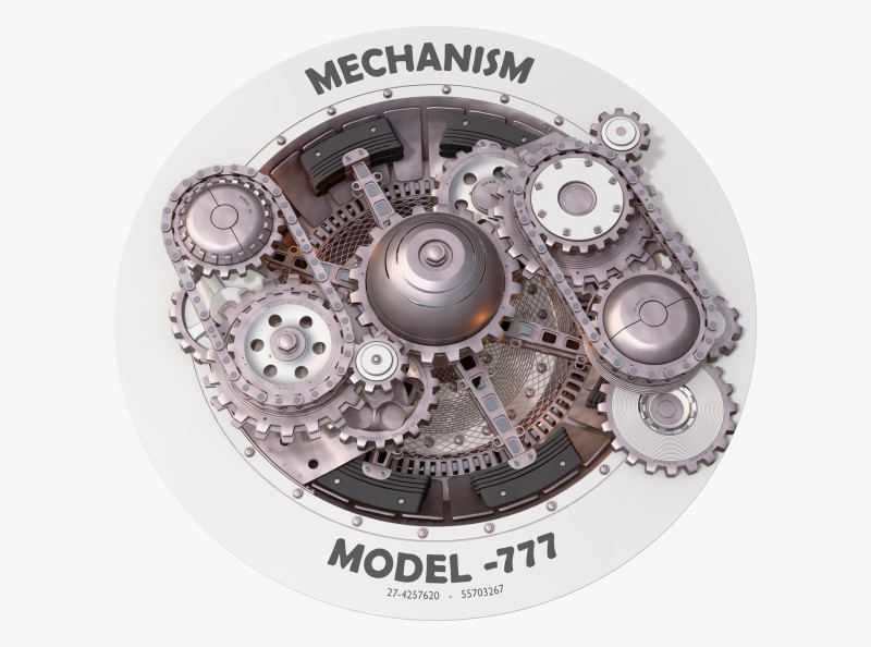 Gear Mechanism with Chains M1 3D Model .c4d .max .obj .3ds .fbx .stl .blend