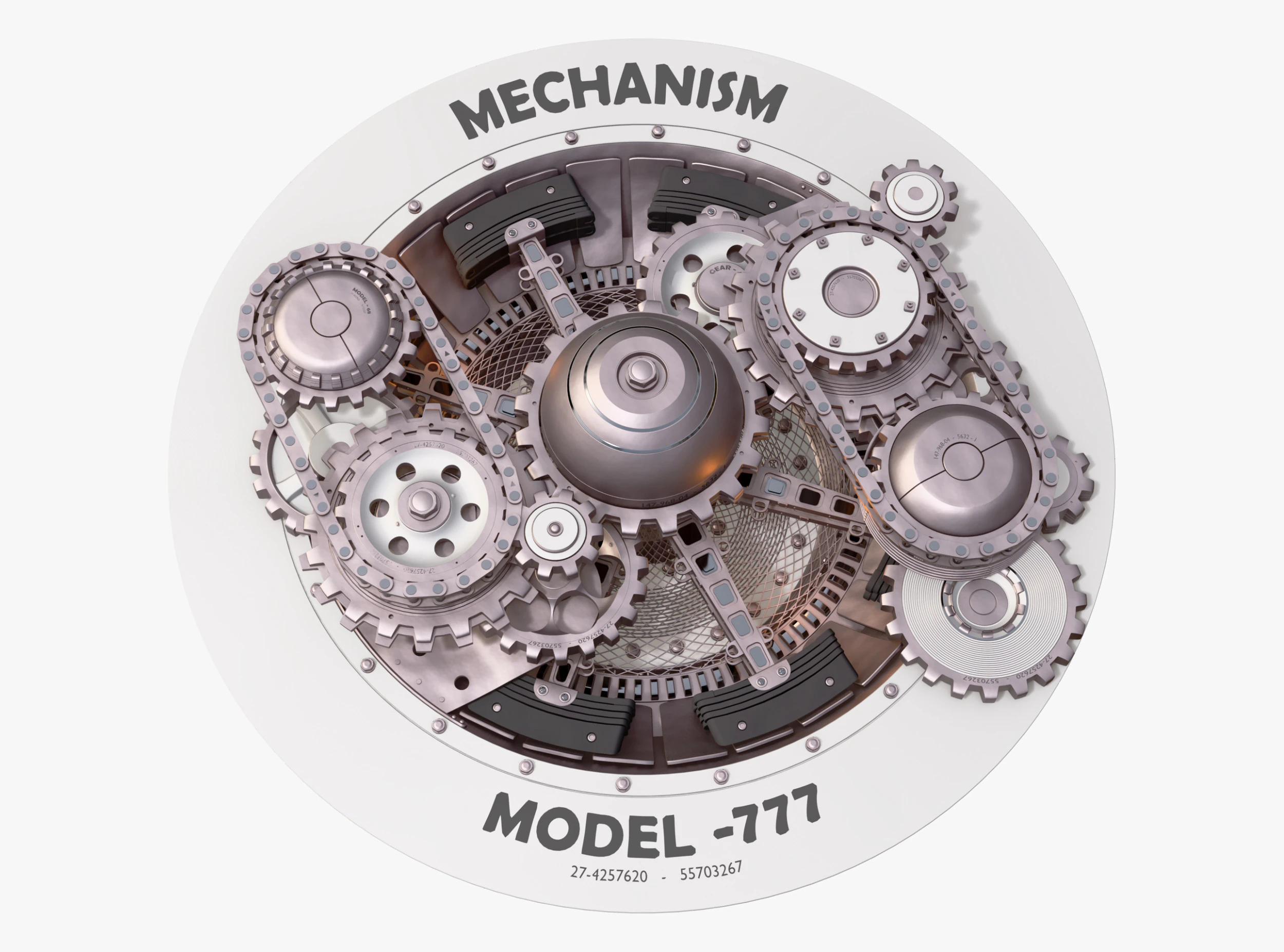 Gear Mechanism with Chains M1 3D Model .c4d .max .obj .3ds .fbx .stl .blend 