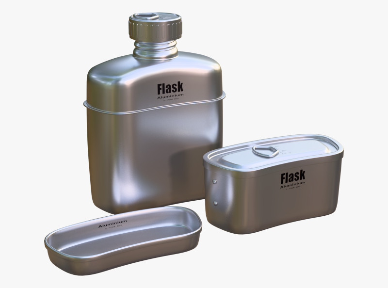 Camping Canteen with Mess Kit M1 3D Model .c4d .max .obj .3ds .fbx .stl .blend