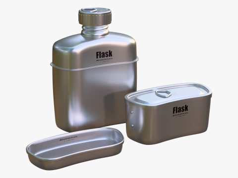 Camping Canteen with Mess Kit M1 3D Model