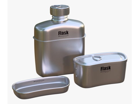 Camping Canteen with Mess Kit M1 3D Model