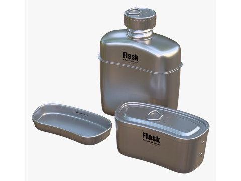 Camping Canteen with Mess Kit M1 3D Model