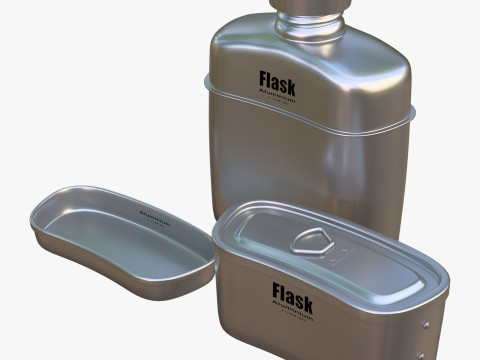 Camping Canteen with Mess Kit M1 3D Model