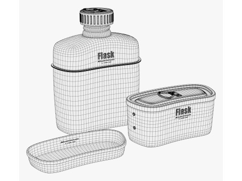 Camping Canteen with Mess Kit M1 3D Model