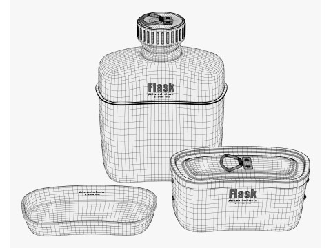 Camping Canteen with Mess Kit M1 3D Model