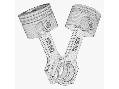 Engine Pistons with Connecting Rods M1 3D Model