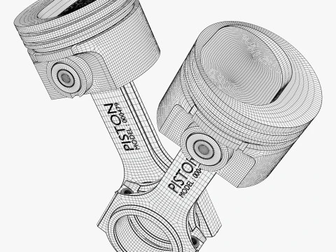 Engine Pistons with Connecting Rods M1 3D Model