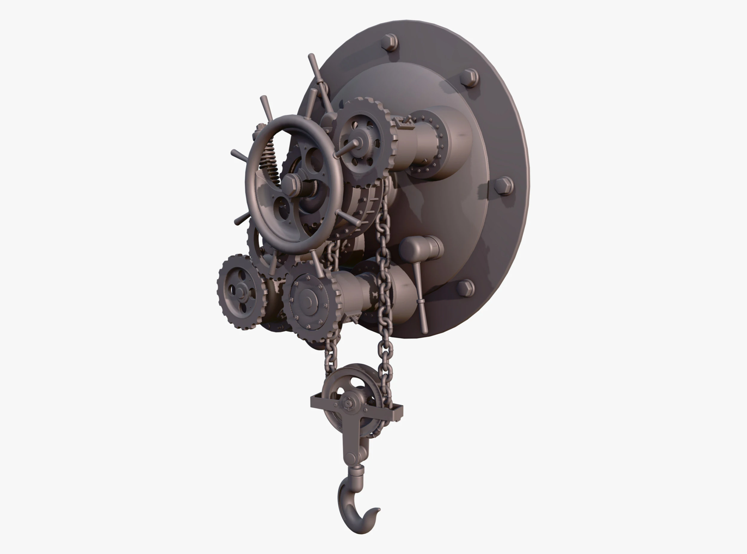 Mounted Chain Lift with Hook M1 3D Model .c4d .max .obj .3ds .fbx .stl .blend 