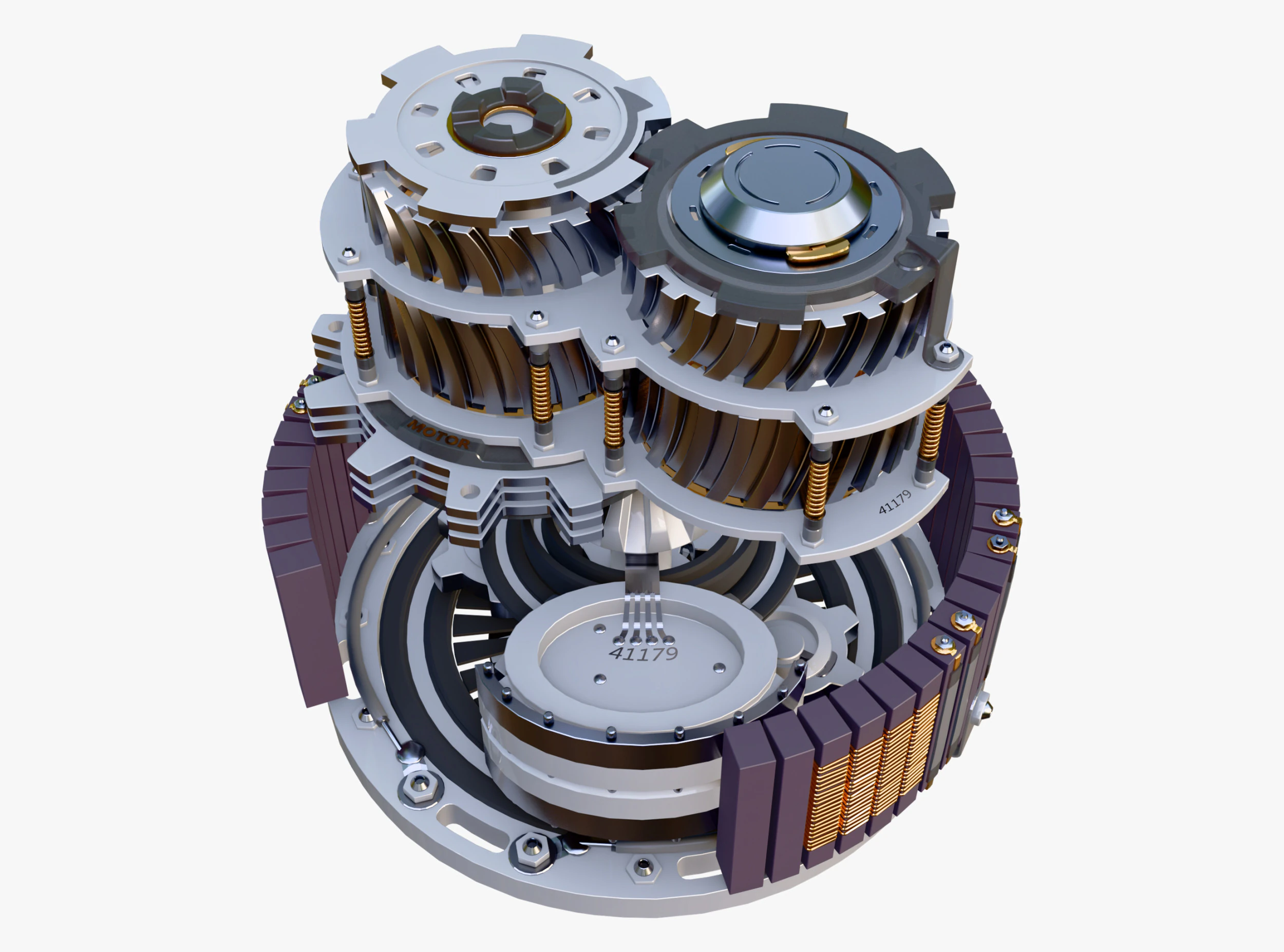 SciFi Electric Motor Gear Mechanism M1 3D Model .c4d .max .obj .3ds .fbx .stl .blend 