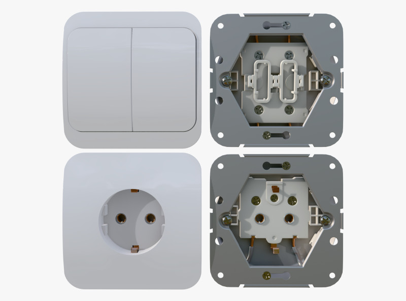 Electrical Socket and Light Switch with Disassembled M1 3D Model .c4d .max .obj .3ds .fbx .stl .blend