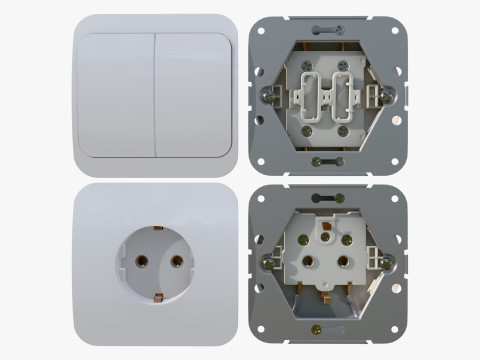 Electrical Socket and Light Switch with Disassembled M1 3D Модель