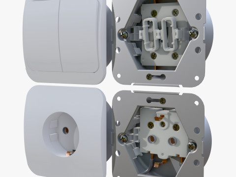 Electrical Socket and Light Switch with Disassembled M1 3D Model
